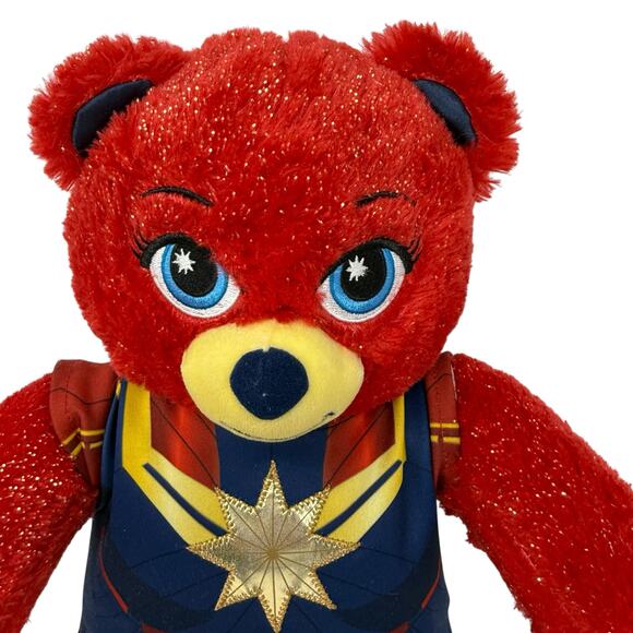 Build a Bear Captain Marvel Plush Red Glitter Bear Superhero Stuffed Animal 16" - Picture 9 of 15